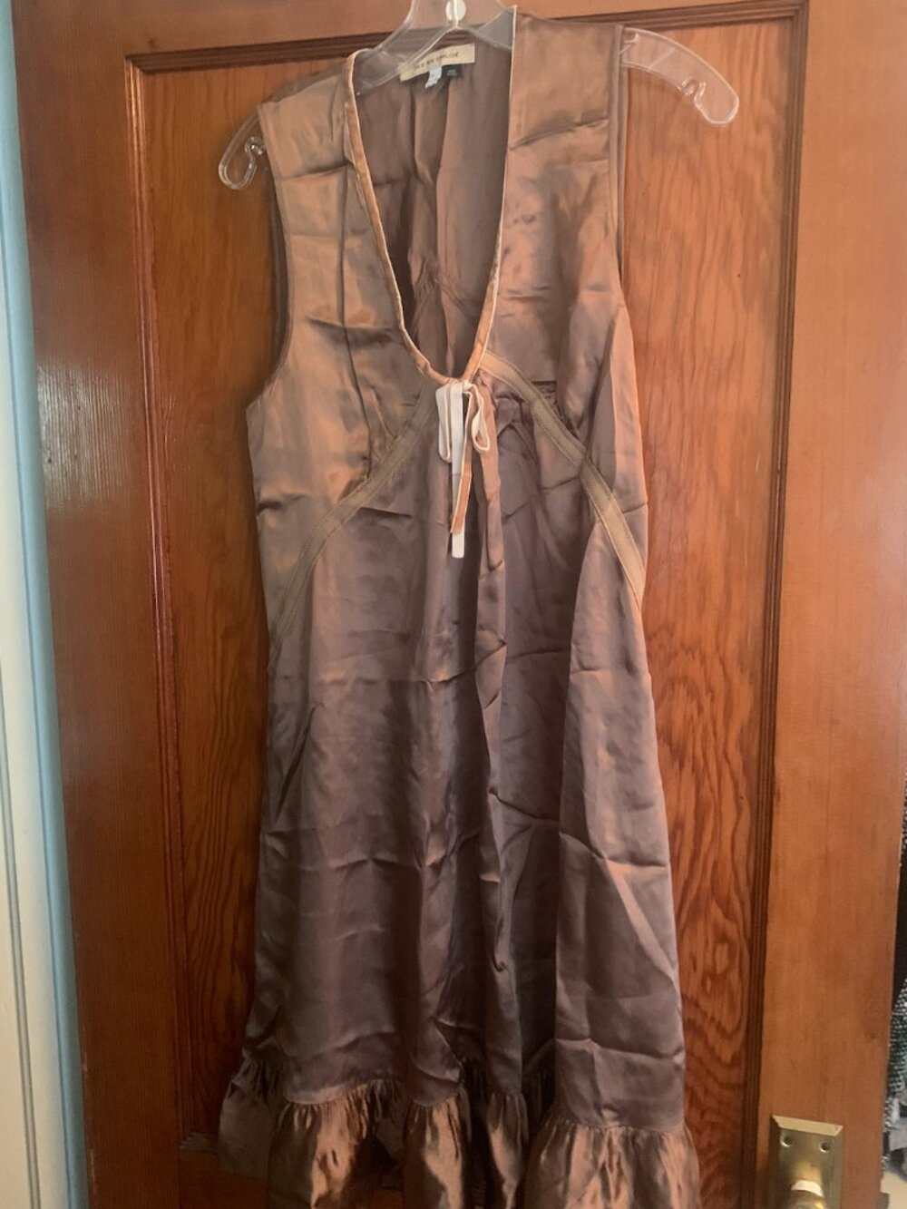 See by Chloe Silk Satin V-Neck Tie Front Ruffle Hem Mini Dress US 4/IT 38
